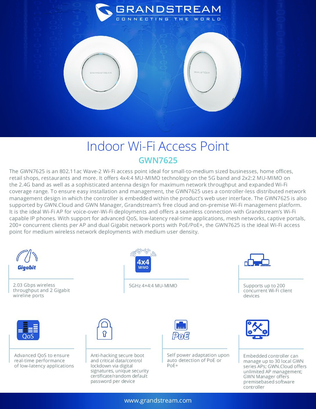 Bộ phát wifi Grandstream GWN7625 chuẩn 802.11ac Wave-2 4x4:4 MU-MIMO hỗ trợ 200 user - Ảnh 4