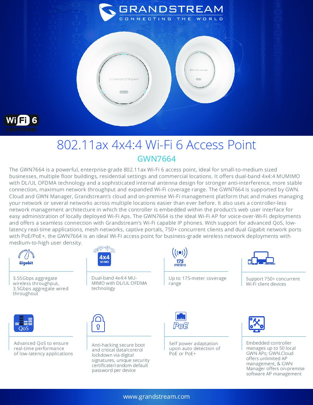 Bộ phát wifi Grandstream GWN7664 wifi 6 4x4:4 MU-MIMO 3.55Gbps - Ảnh 4